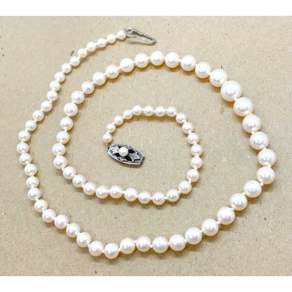 Mikimoto Vintage Graduated 4-7mm Pearl Necklace Silver Pearl Clasp 19”